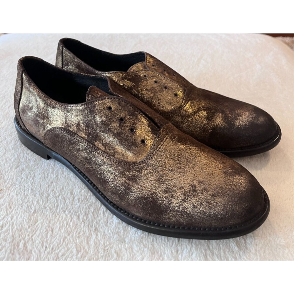 Sundance Slip On Oxford Size 38 Distressed Gold Leather Perforated US 7.5-8 NEW